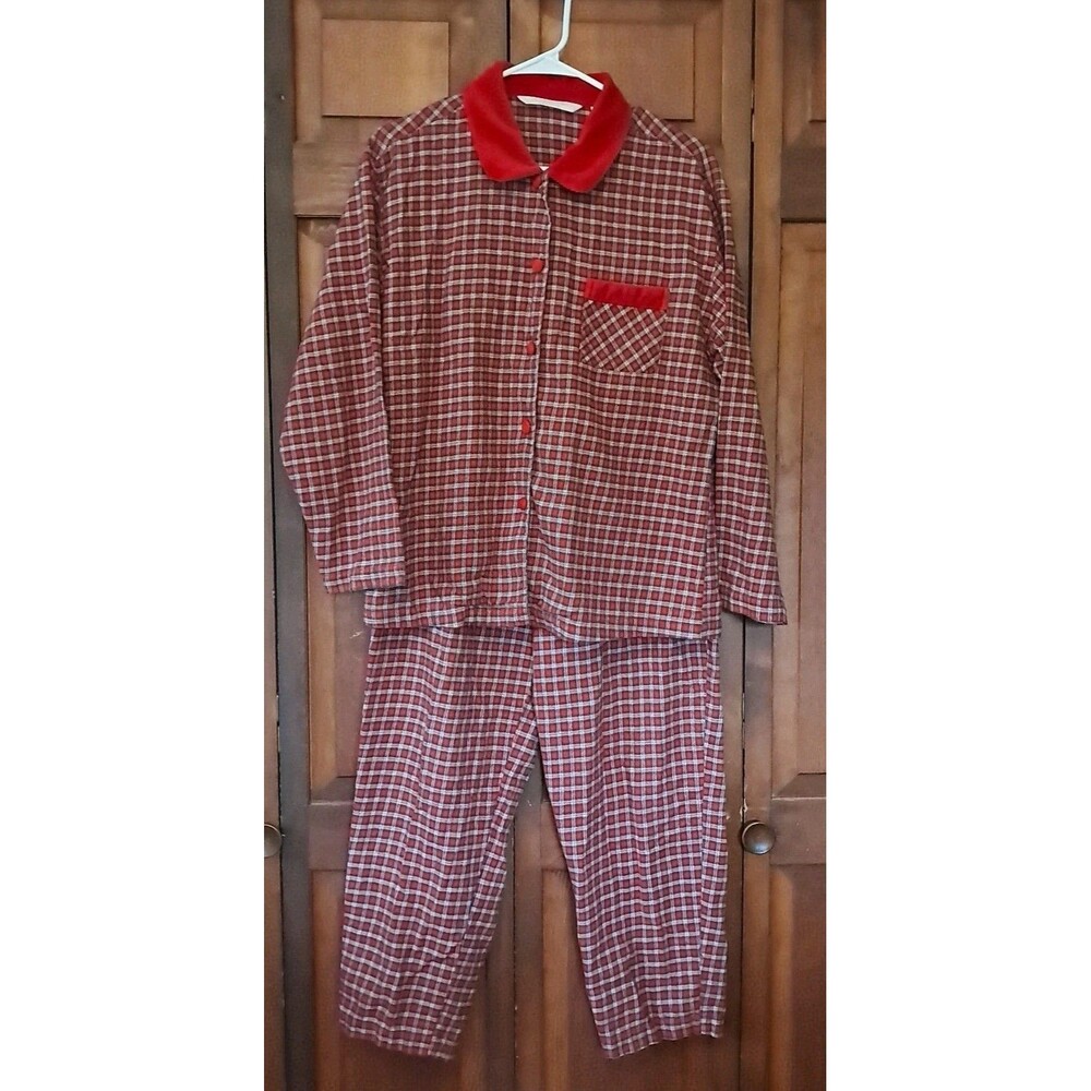 90s Victorias Secret Country Red Plaid Flannel 2 PC Pajama Set Medium Cotton